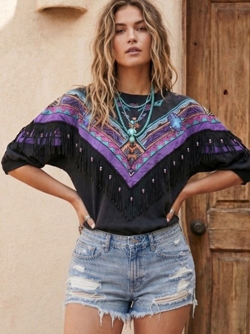 VNT western Fringe top. Black. Medium